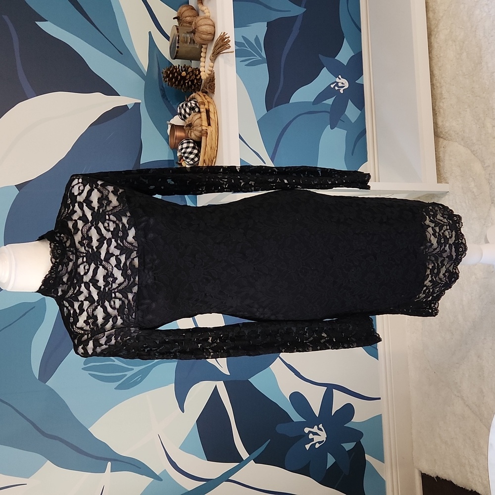 Black lace cutout back dress